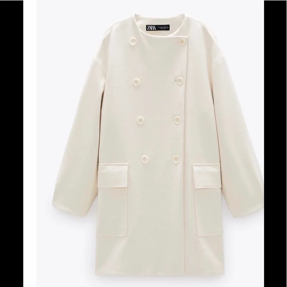 NWT Zara Double Breasted Coat Winter White - Picture 4 of 15